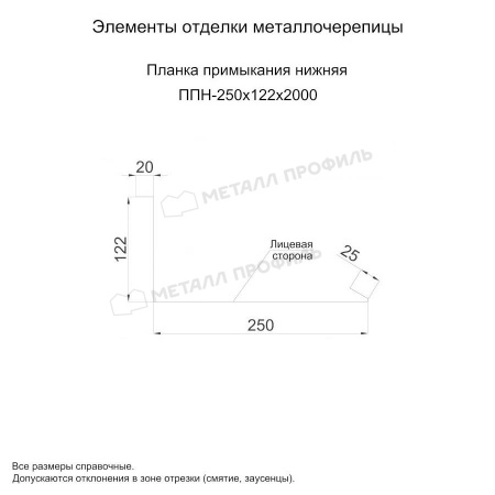 Планка примыкания нижняя 250х122х2000 (PURMAN-20-8017-0.5)